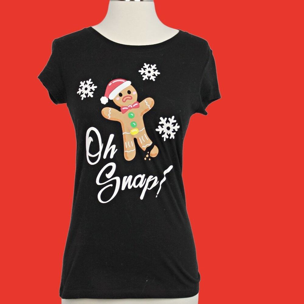 Hybrid Apparel Women's Novelty T-Shirt Gingerbread Man Oh Snap! Size M